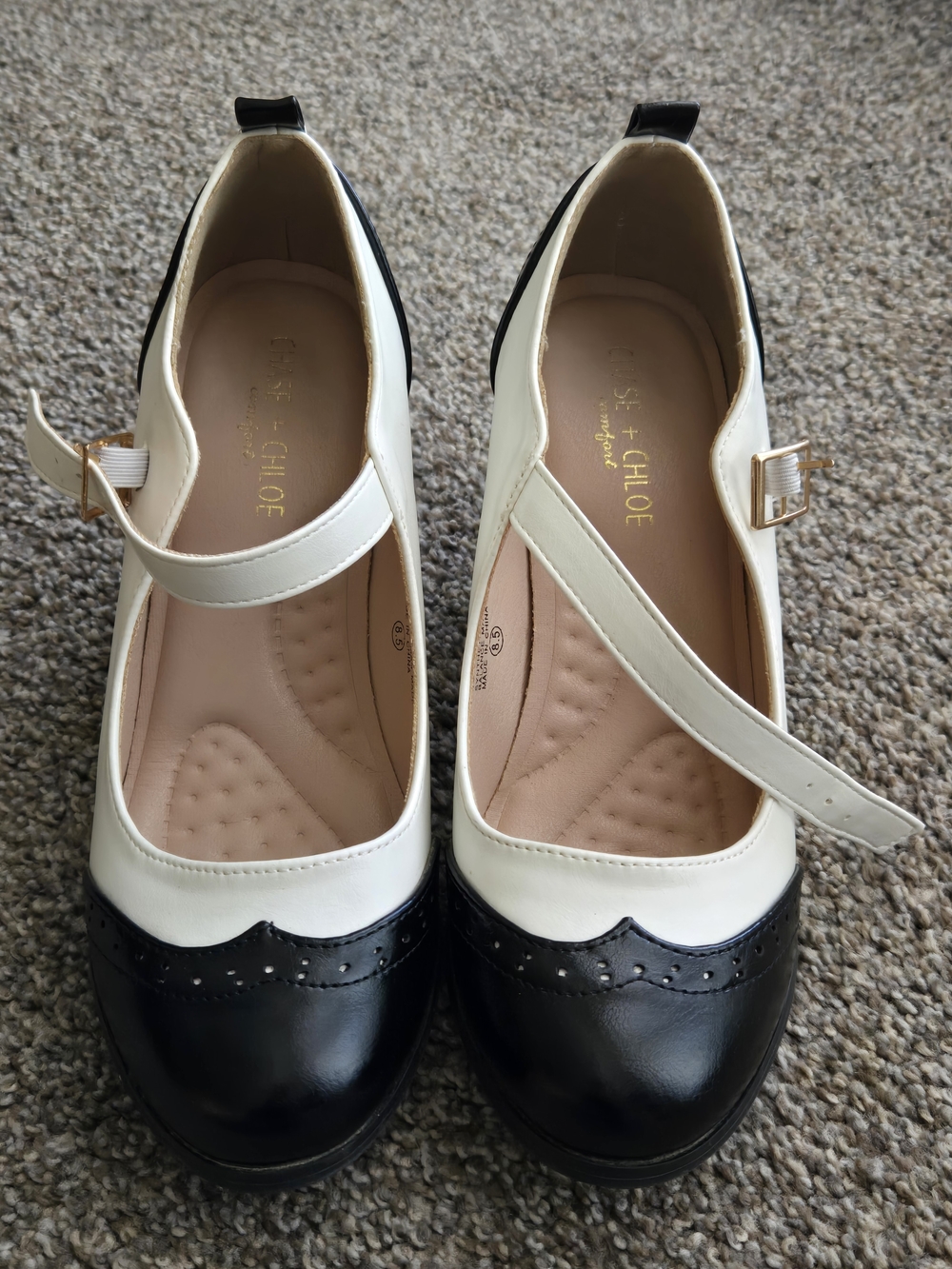Chase + Chloe Two-Tone Black and Cream Mary Jane Heels